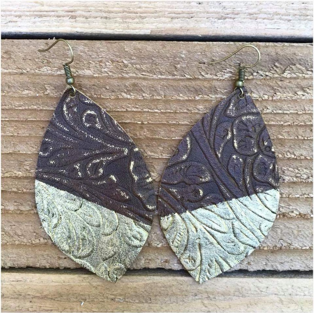 Boho Embossed & Gold-Dipped Leather Earrings